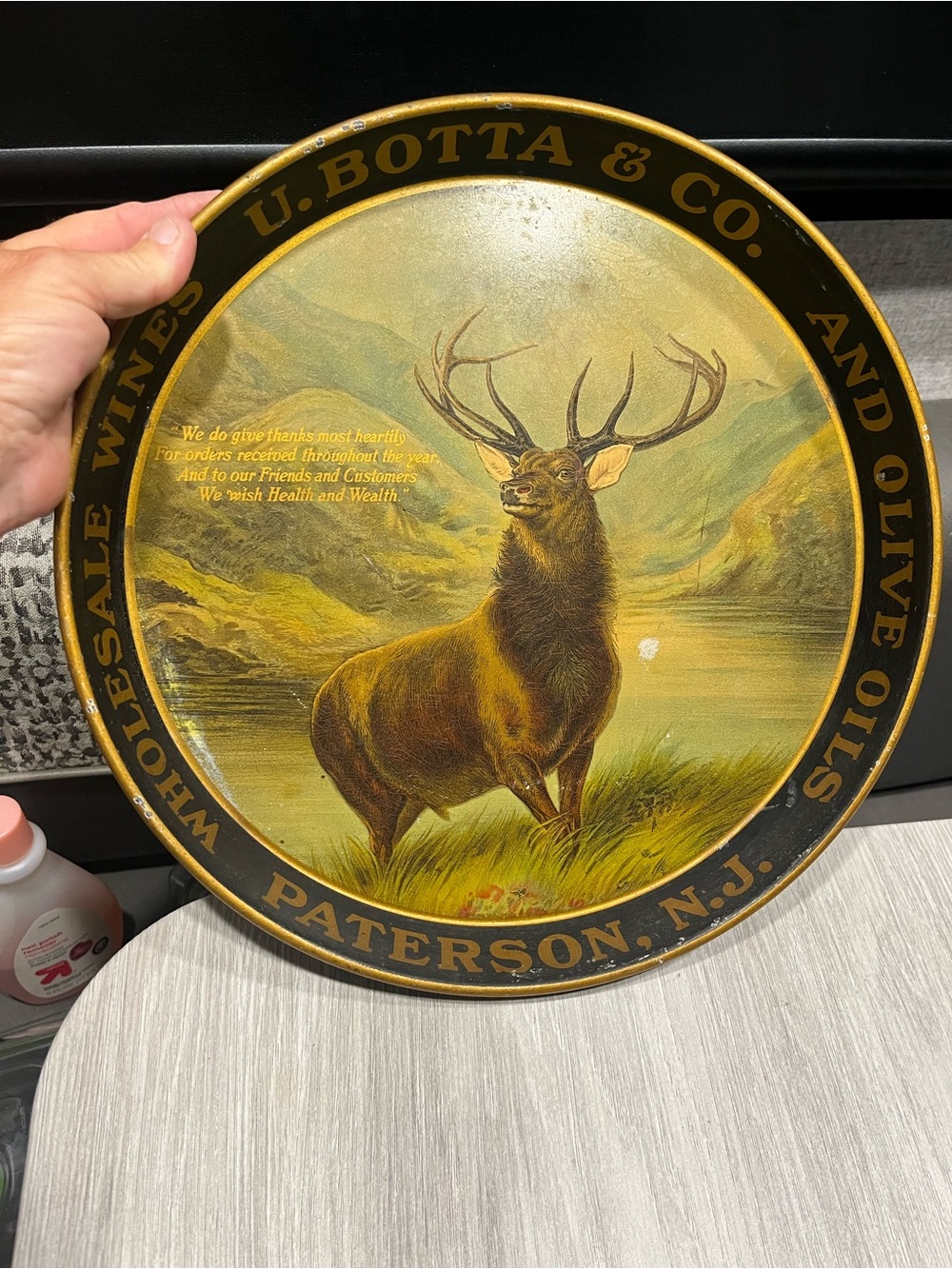 VINTAGE PRE PROHIBITION U.BOTTA & CO WINES TIN LITHO ADVERTISING BEER TRAY STAG